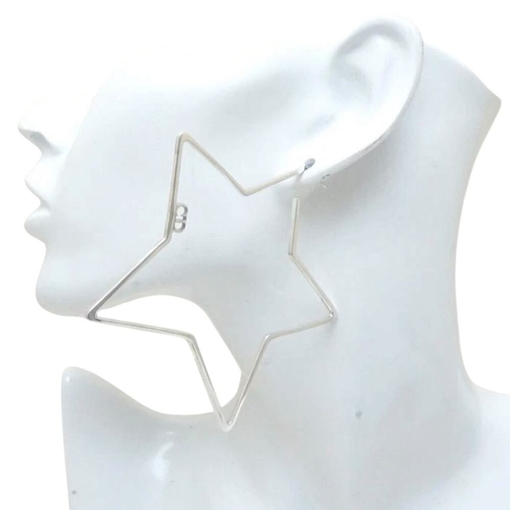 Vintage Christian Dior 925 Sterling Silver Star Hoop Logo Earrings